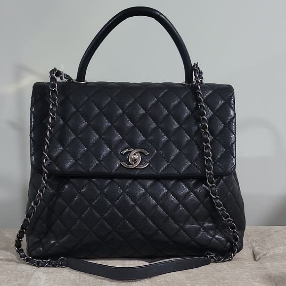 CHANEL Handbags - Chanel Coco Top Handle Black Quilted Leather Handbag